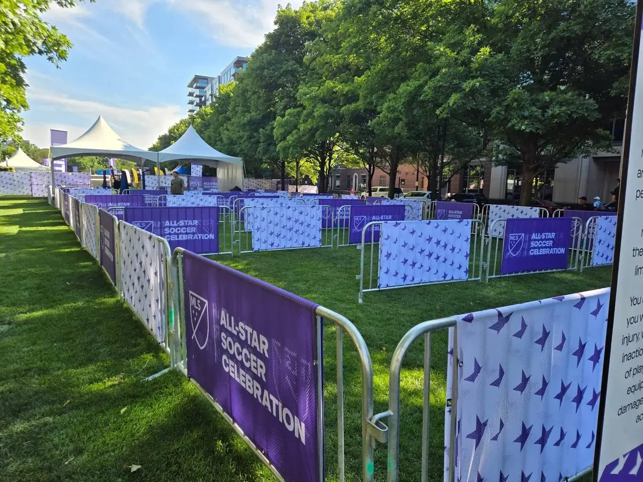 Branded barricades for crowd control — Midway Rent-A-Fence